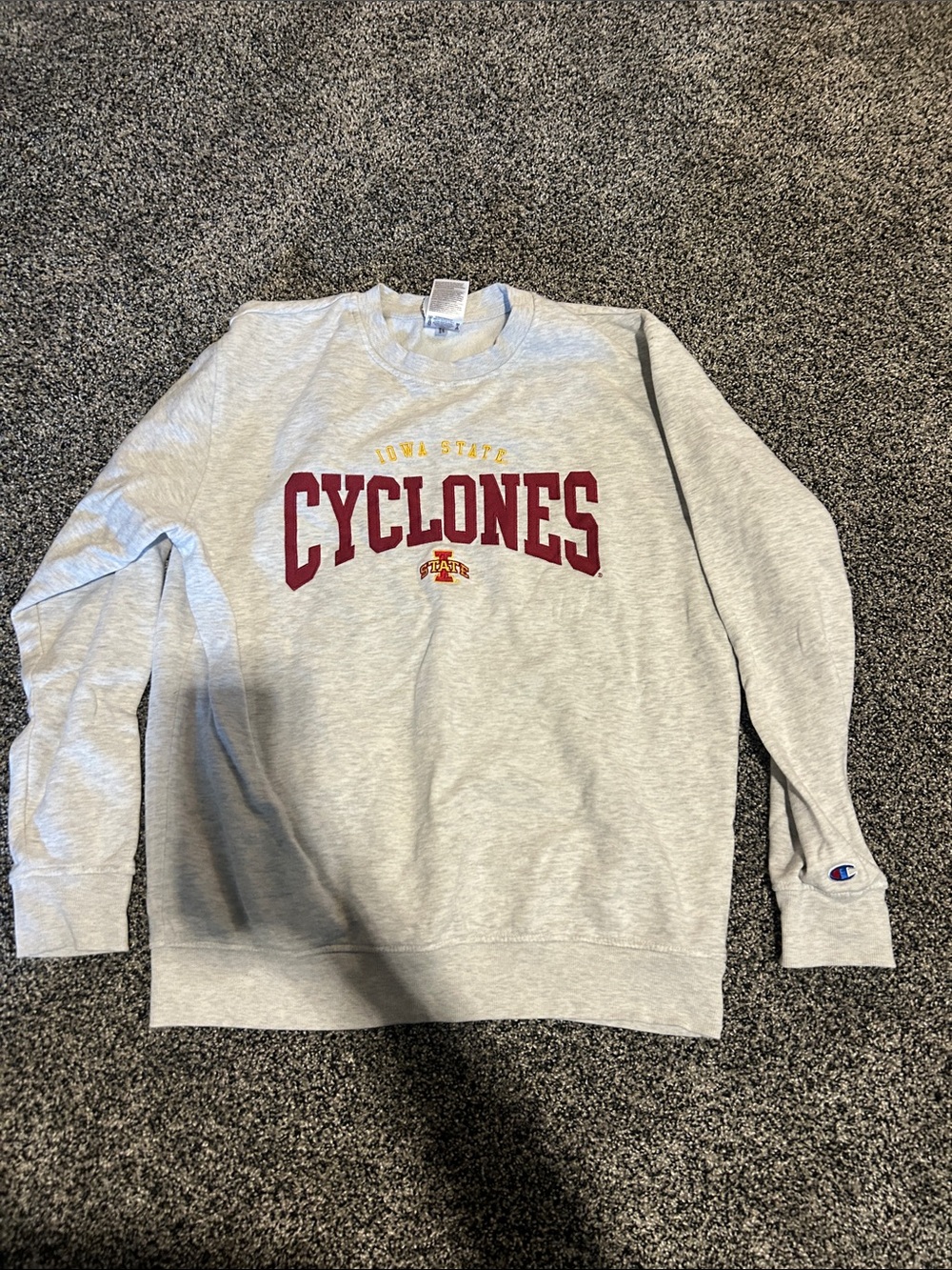 Champion Light Gray Iowa State Cyclones Crewneck Sweatshirt with Cardinal Print